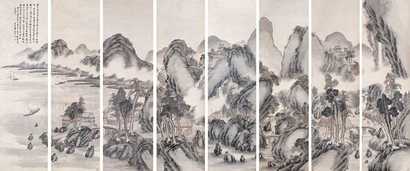 西门藻 光绪十三年（1887）作 山水通景 八屏